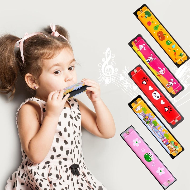 Restroma 12 Pcs Kids Harmonica Toy Cartoon Harmonica 16 Holes Musical Instrument Harmonicas for Boys Girls Beginner Party Favor Educational Toys, Random Color Pattern - Image 3